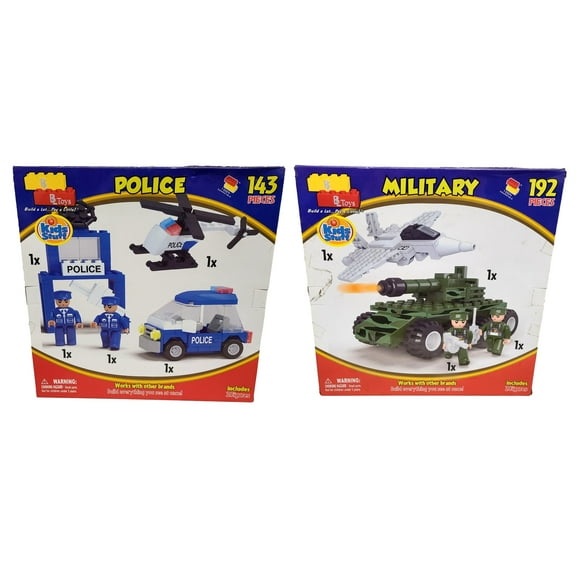 Military And Police Building Blocks (2 Sets, 192 pc Military, 143 pc Police) Army Tank Aircraft Police Helicopter Car Vehicles Building Bricks, 4 Figures Kids Toy Set