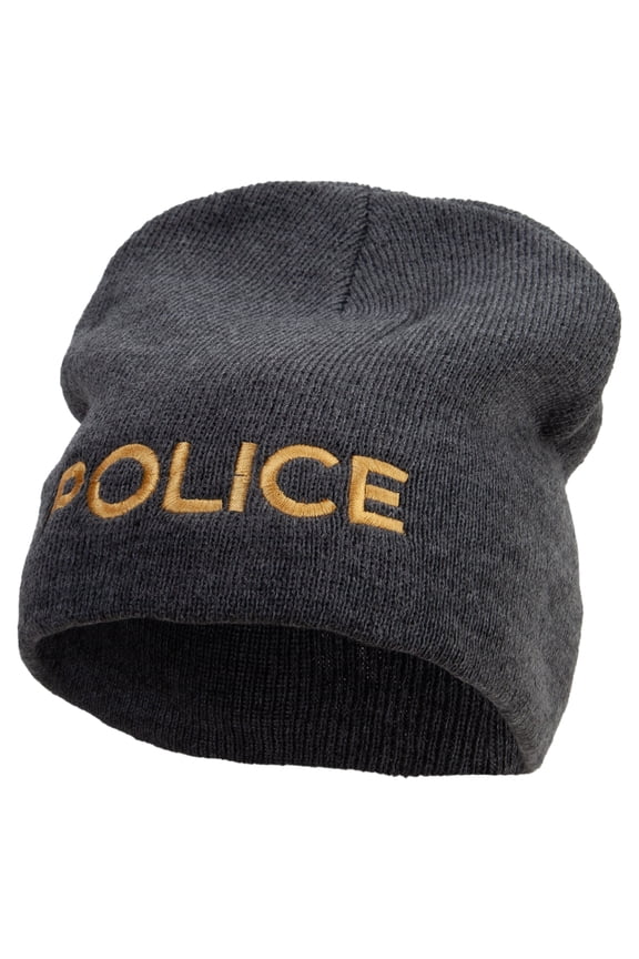 Military Police Embroidered Big Size 8 Inch New Solid Color Short Beanie - Charcoal XL-3XL