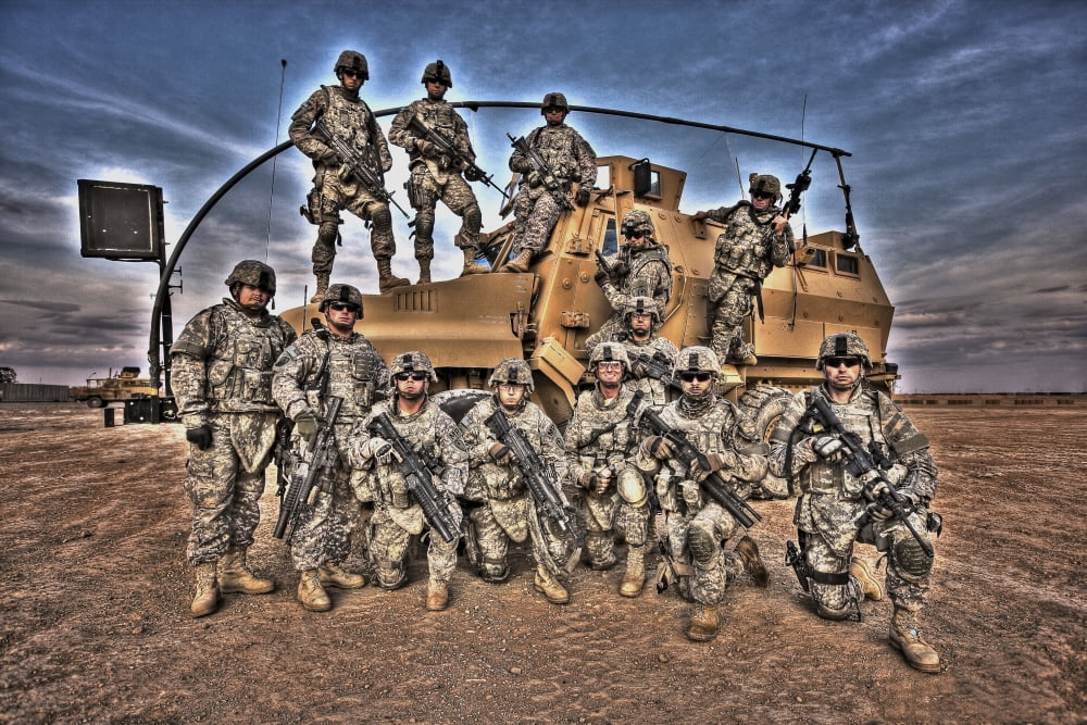 Military Police pose for this HDR image around their MRAP Canvas Art - Terry MooreStocktrek Images (18 x 12)