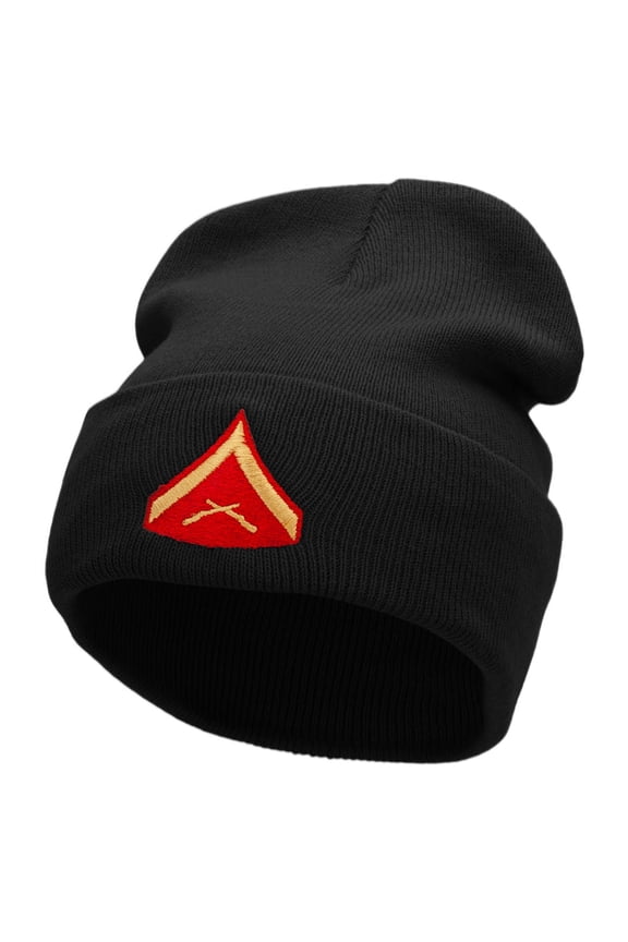 Military Rank Embroidered 12 inch Acrylic Cuffed Long Beanie - Black OSFM
