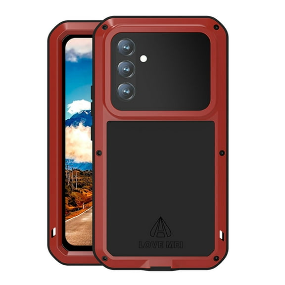 Military Rugged Case for Samsung Galaxy A53 5G, with Tempered Glass Screen Protector, Shockproof Dustproof Scratch Proof Hybrid Metal and Silicone Gel Heavy Duty Full Body Cover,Red