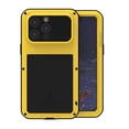 thumbnail image 1 of Military Rugged Case for iPhone 15 Pro Max, with Tempered Glass Screen Protector, Shockproof Dustproof Scratch Proof Hybrid Metal and Silicone Gel Heavy Duty Full Body Cover,Yellow, 1 of 10