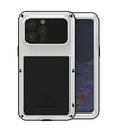 thumbnail image 1 of Military Rugged Case for iPhone 15 Pro Max, with Tempered Glass Screen Protector, Shockproof Dustproof Scratch Proof Hybrid Metal and Silicone Gel Heavy Duty Full Body Cover,Silver, 1 of 10