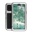 thumbnail image 1 of Military Rugged Case for iPhone 16 Pro, with Tempered Glass Screen Protector, Shockproof Dustproof Scratch Proof Hybrid Metal and Silicone Gel Heavy Duty Full Body Cover,Silver, 1 of 9