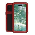 thumbnail image 1 of Military Rugged Case for iPhone 16 Pro, with Tempered Glass Screen Protector, Shockproof Dustproof Scratch Proof Hybrid Metal and Silicone Gel Heavy Duty Full Body Cover,Red, 1 of 9