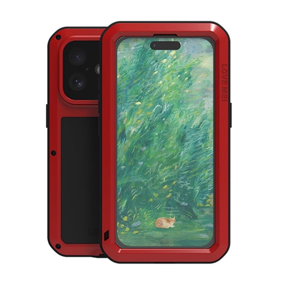Military Rugged Case for iPhone 16, with Tempered Glass Screen Protector, Shockproof Dustproof Scratch Proof Hybrid Metal and Silicone Gel Heavy Duty Full Body Cover,Red