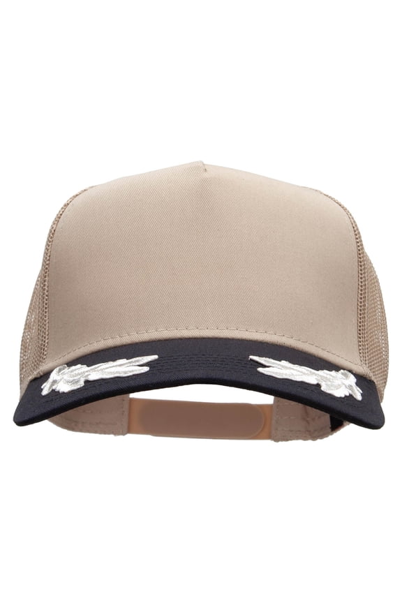 Military Scrambled Eggs Two Tone Cotton Twill 5 panel Mesh Back Cap - Black Khaki Silver OSFM