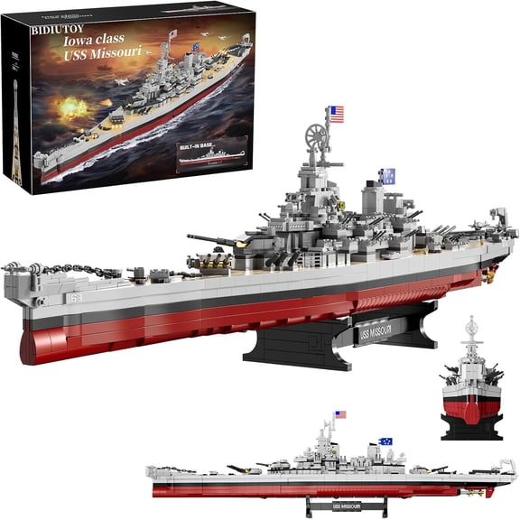 USS Missouri Battleship Building Blocks Set, 2228PCS WW2 Military Series Warship Model Building Kit, 1:325 Scale Ship Collectible Display Engineering Toy