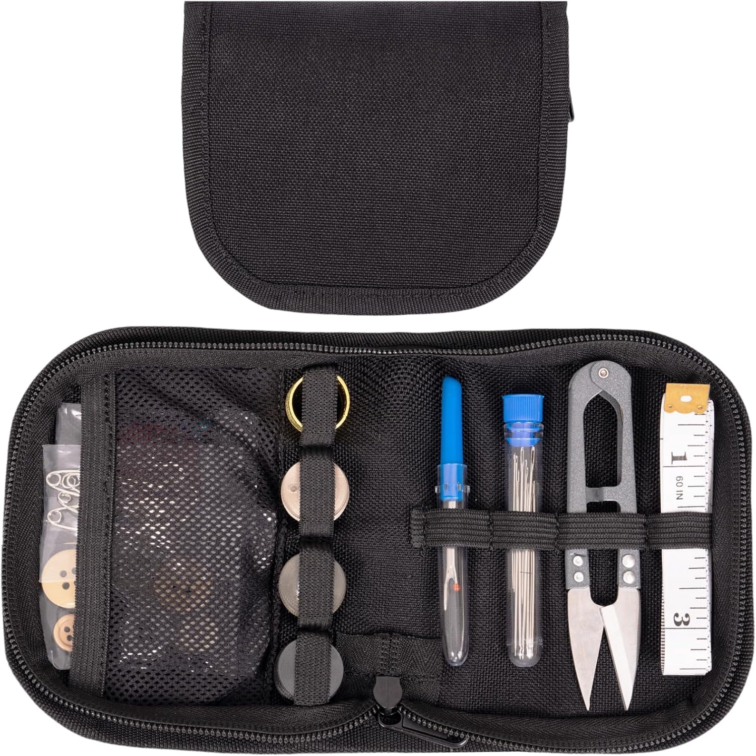 Military Sewing Kit, Army Sewing Kit with Buttons for Men or Women, Small Repair Sewing Tools with Zipper Closure in Durable Nylon Case for Home or Outdoor, Tactical EDC Sewing Kit - Black - 2PCS