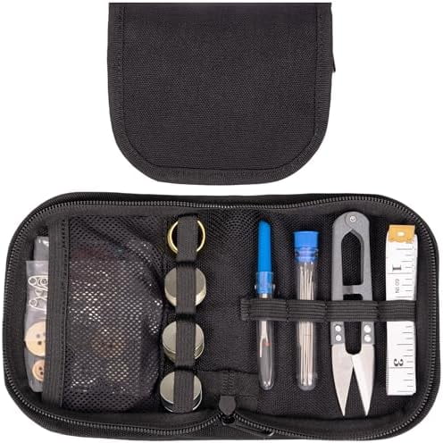 Military Sewing Kit, Army Survival Sewing Kit with Buttons for Men, Women, Small Repair Sewing Tools with Zipper in Nylon Case for Adults Basic for Home, Outdoor, Tactical EDC Sew Kit (Black, 2 Pack)