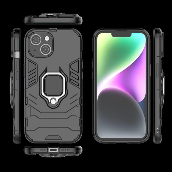 Military Shockproof for iPhone 14 Plus Protective Case Heavy Duty Armor Rugged Sturdy Phone Cases with Ring Kickstand Bumper Anti-Scratch Cover for iPhone 14 Plus,Black