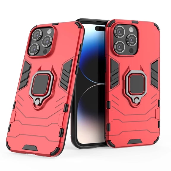 Military Shockproof for iPhone 15 Pro Max Protective Case Heavy Duty Armor Rugged Sturdy Phone Cases with Ring Kickstand Bumper Anti-Scratch Cover for iPhone 15 Pro Max,Red