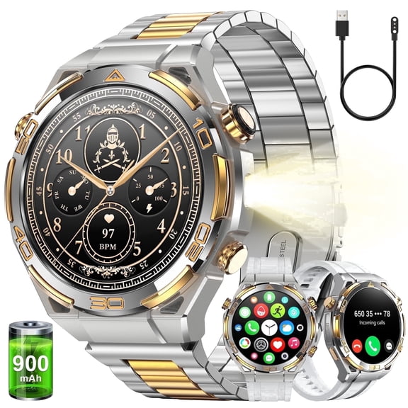 IOWODO Smart Watch for Men, 1.43" AMOLED Bluetooth Call & Answer, Fitness Tracker, 100+ Sport Modes, 900mAh, 1ATM Waterproof Compatible with Android iOS (Sliver)