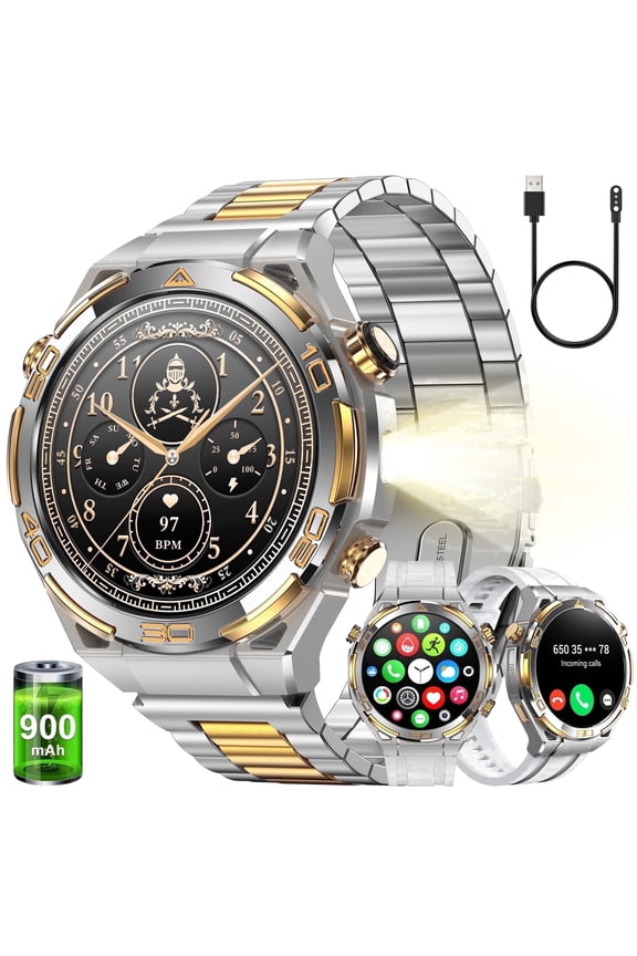 Smart Watch for Men, 1.43" AMOLED Bluetooth Call & Answer, Fitness Tracker, 100+ Sport Modes, 900mAh, 1ATM Waterproof Compatible with Android iOS (Sliver)