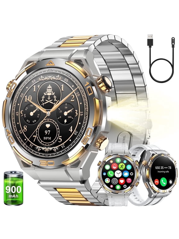 Smart Watch for Men, 1.43" AMOLED Bluetooth Call & Answer, Fitness Tracker, 100+ Sport Modes, 900mAh, 1ATM Waterproof Compatible with Android iOS (Sliver)