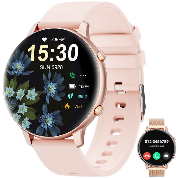 smartwatch fits for Android and iPhone Devices1.39 Inches with Answer/Make Calls/100+ Sport mode/IP68 Waterproof, with Activity Fitness Tracker for Men and Women (Pink)