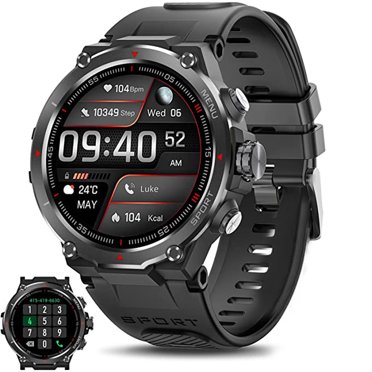 Military Smart Watch for Men, Bluetooth Call Outdoor Sports Watch, IP68 Waterproof Heart Rate Sleep Monitoring Smart Watches Compatible with Android Apple Phone Black