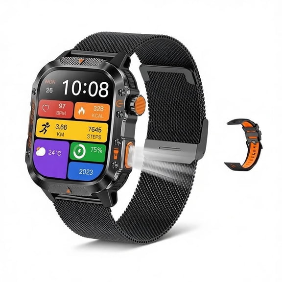 Military Smart Watch for Men Built-in GPS Compass/LED Flashlight | 2.01" HD Screen & Voice Assistant,100+ Sport Modes,7ATM Waterproof Shockproof Fitness Tracker Smartwatch for Android iOS