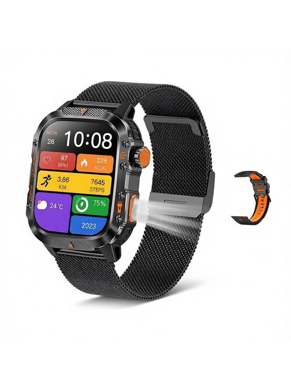 Military Smart Watch for Men Built-in GPS Compass/LED Flashlight | 2.01" HD Screen & Voice Assistant,100+ Sport Modes,7ATM Waterproof Shockproof Fitness Tracker Smartwatch for Android iOS