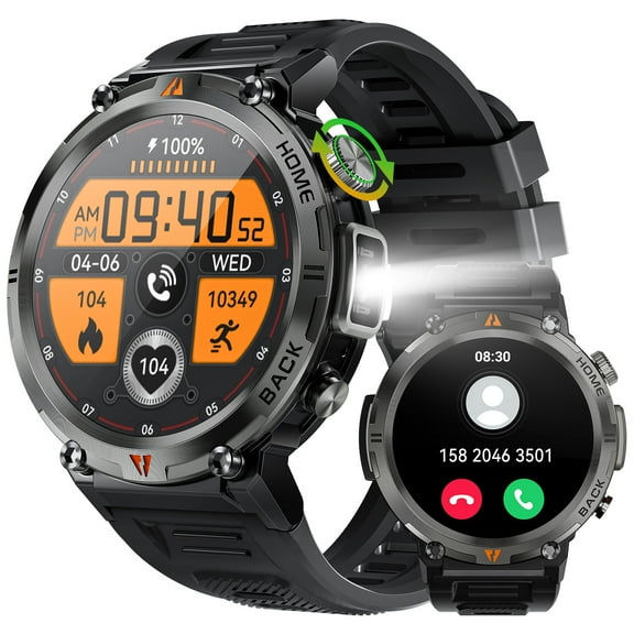 Military Smart Watch for Men 1.45'' Smart Watch (Answer/Make Calls) with Flashlight 113 Sports Modes Fitness Tracker