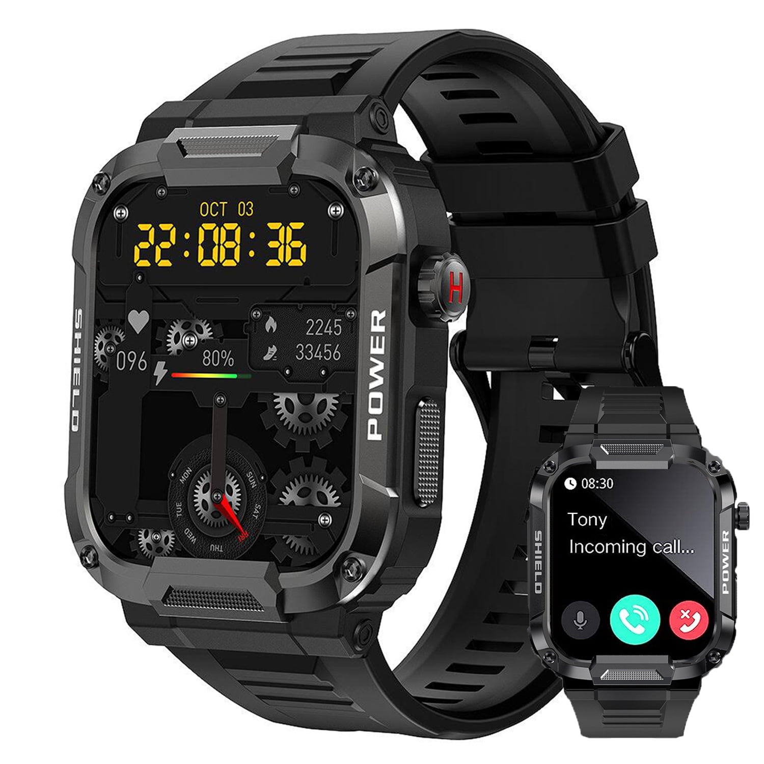 AMAZTIM Smart Watch for Men,1.85 HD Ultra Large Screen,100 Days Extra-Long  Battery,Rugged Military Bluetooth Call(Answer/Dial Calls) Compatible
