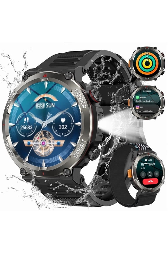 Military Smart Watches for Men, 1.45" Outdoor Sports Rugged Smartwatch with Answer/Make Call, Fitness Activity Tracker fits for Android and iPhone Samsung, Black