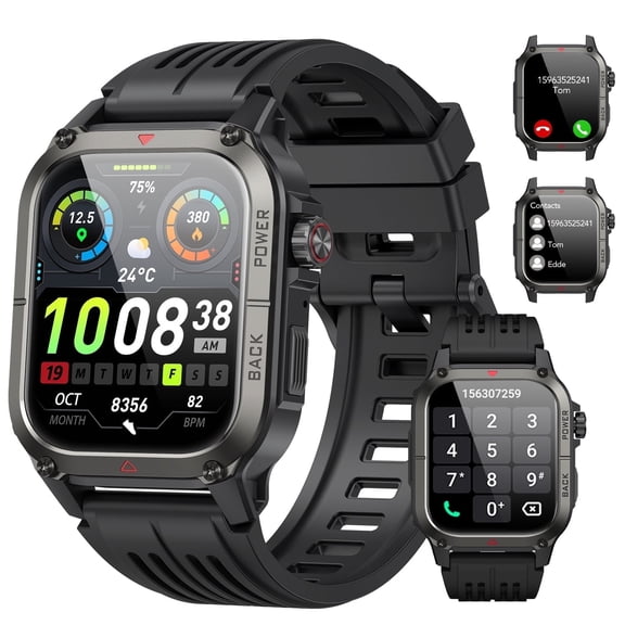 Military Smart Watches for Men Answer/Make Calls 1.91'' HD Rugged Smart Watch Fits for Android and iPhone, Waterproof Fitness Tracker with 100+ Sport Modes, Watches for Men, Black