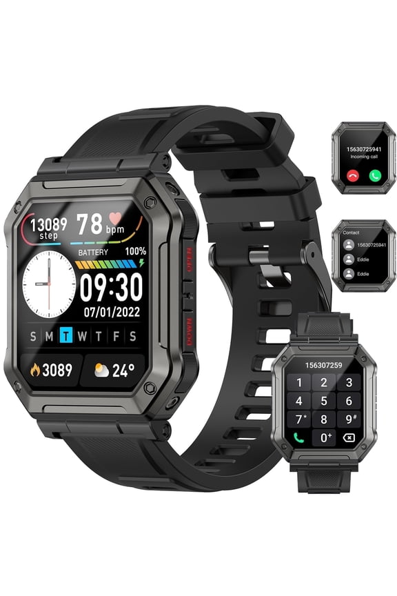 1.91-inch Men's Smartwatch with 100+ Sport Modes, Call Answer/Dial/IP68 Water Resistant, Men's Good Gift and Fits for Android and Iphone, BLACK