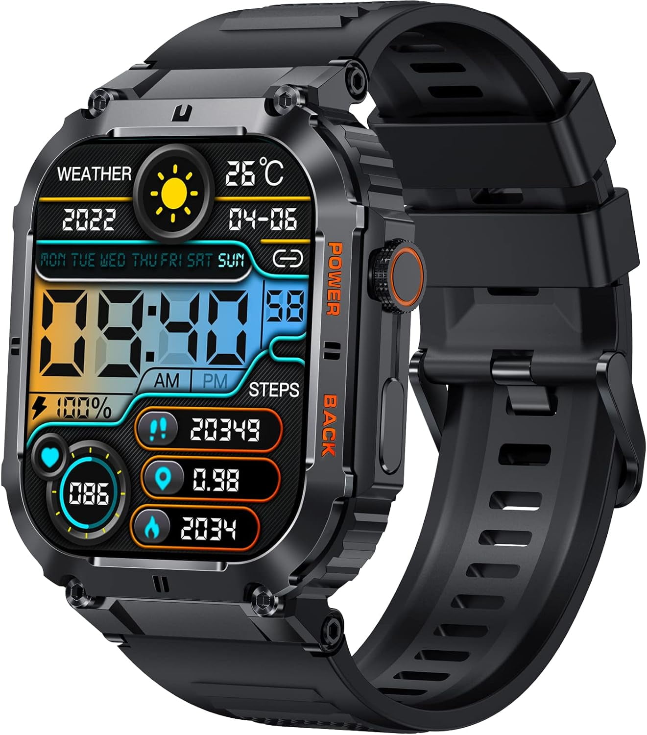 Military Smart Watches for T Mobile REVVL V HD 1.96 Big Screen Rugged Smart Watch Answer Dial Calls Outdoor Tactical Sports Watch Fitness Tracker Smartwatch Black Walmart