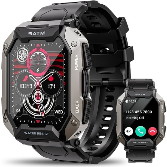 Military Smart Watches for Men, 1.81'' HD Outdoor Sports Rugged Smartwatch Compatible with Android and iPhone, Black