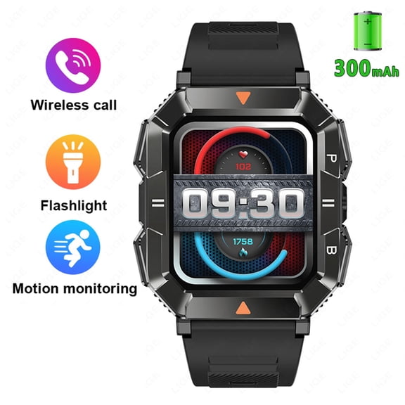 Military Smartwatch for Men,LED Flashlight Bluetooth Call,1.83" Screen with 107 Sports Modes,35 Days Of Ultra Long Standby Time, Compatible for iOS Phone