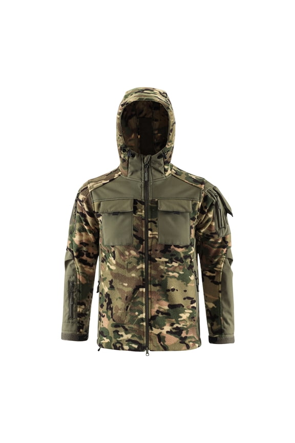 Military Softshell Jackets for Men Hooded Windbreaker & Waterproof Windproof Jacket Winter Outdoor Long Sleeve Coats with Pocket Zip Up Softshell for Hiking,Green 2XL