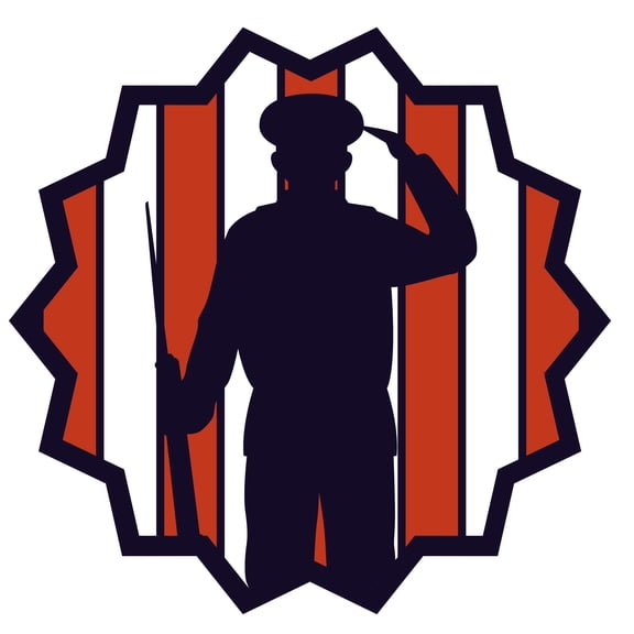 Military Soldier Silhouette with Red and White Stripes Vinyl Wall Decal - Army in Uniform Salute with Sniper Gun for Boy's Room Wall Decoration - American Honor with Abstract and Creative Artwork Desi