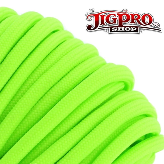 Military Spec 550lb Type III Parcord 100' Neon Green by Jig Pro Shop - Made in the USA