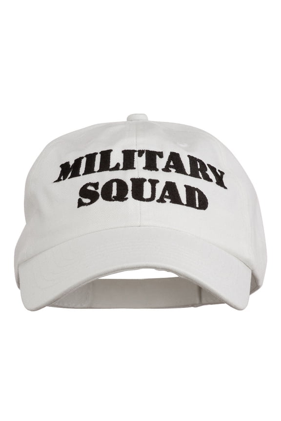 Military Squad Embroidered Low Profile Washed Cap - White OSFM