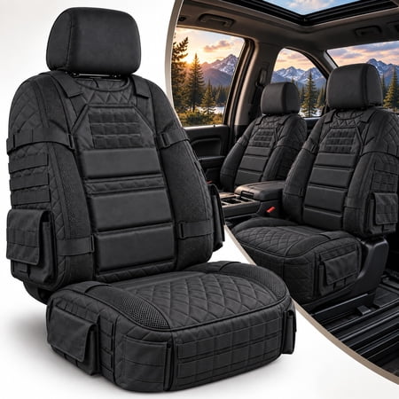 Military-Style Auto Seat Protectors, Tactical Car Seat Cover Organizer, Heavy-Duty Full Protection Cushion for Pickup Trucks, SUVs and Cars