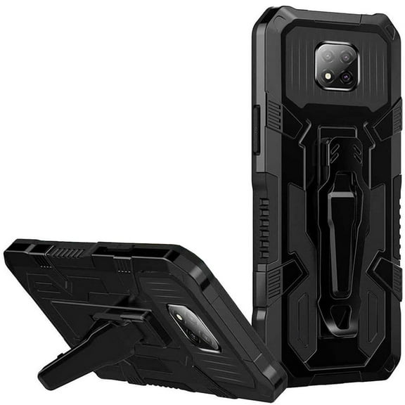 Military-Style Hybrid Armor Case with Integrated Belt Clip and Kickstand for Motorola Moto G Power 2021 - Black