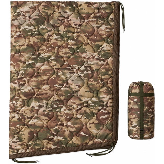 Military-Style Thermal Insulated Camping Blanket Poncho Liner Large Water-Resistant Portable with Compression Carry Bag Ocp Multicam