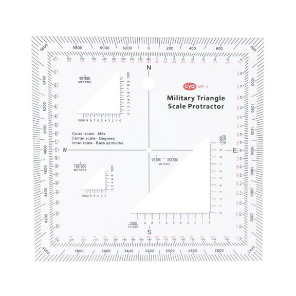 Military Style Topographical Map Protractor Coordinate Scale for Sea/Land Navigation, 127x127mm