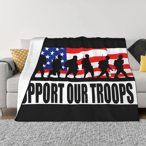 Military Support Our Troops Blanket Soft and Warm Cozy Flannel Lightweight Throw Blanket for Couch Sofa Bed 80x60