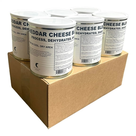 Military Surplus Dehydrated Powdered Cheddar Cheese Blend 25+ Years Long Shelf Life | Emergency Camping Food for Hiking, Backpacking | #10 Can - 6 Cans