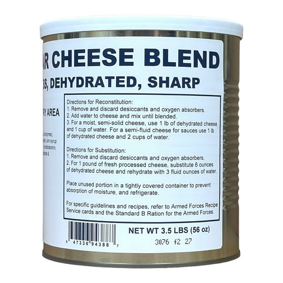 Military Surplus Dehydrated Powdered Cheddar Cheese Blend with 25+ Years Long Shelf Life | Emergency Survival Food for Camping, Hiking, Backpacking | #10 Can - 1 Can