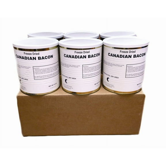 Military Surplus Freeze Dried Canadian Bacon #10 Can 50-60 Slices / Can Emergency Camping Food- 6 Cans