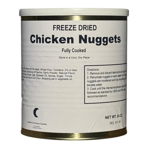 Military Surplus Freeze-Dried Chicken Nuggets, Fully Cooked Ready-to-Eat Chicken, 24 oz #10 Can, 8090 Nuggets, Up to 25+ Year Shelf Life