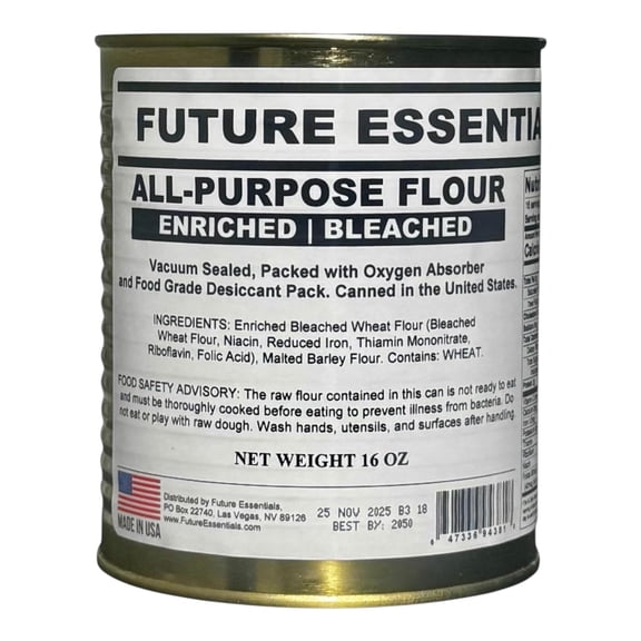 Future Essentials All Purpose Flour 1 Pack (#2.5 Cans, 16 oz Each) Long-Term Food Storage Baking Flour, 25 Year Shelf Life, Emergency Preparedness & Everyday Cooking, Made in USA