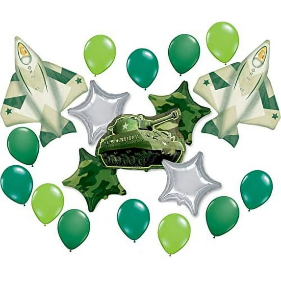 Military Theme Birthday Party Supplies Army Airforce Jet Fighters and Tank Balloon Bouquet Camouflage Decorations