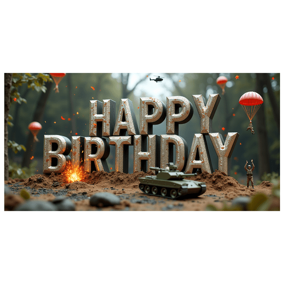 Military Themed Happy Birthday Banner Backdrop Background, Decorations for Birthday Party, Photography Props, Military Vehicle Party Supplies