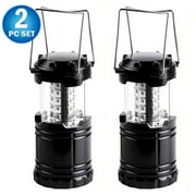 Military Tough Tac Light Collapsible LED Tactical Lantern - Ultra Bright & Portable - For Hiking Camping Home Power Outages or Other Emergencies (2pc set) (Black)