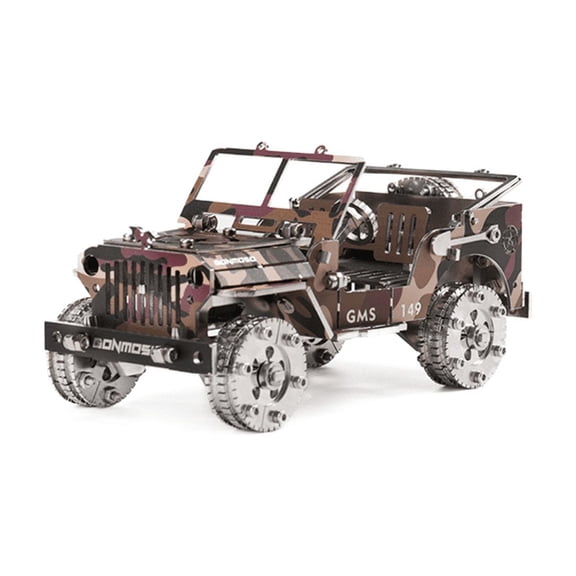 Military Transport Vehicle Metal Puzzle Model Kit, 100+PCS 3D DIY Mechanical Punk Assembly Kit, Stainless Steel Steampunk Puzzle Model, Camouflage Desk Display Collectible Hobby Kit for Adults