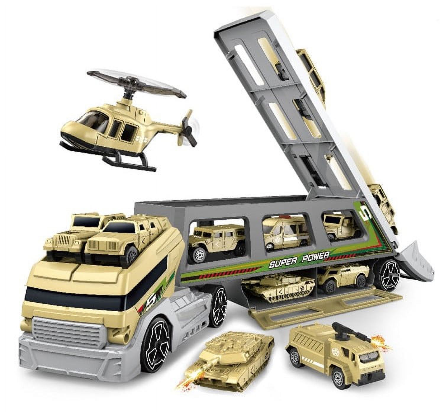 Military Truck 18 inch with 7 different military vehicles and 1 helicopter - image 1 of 7